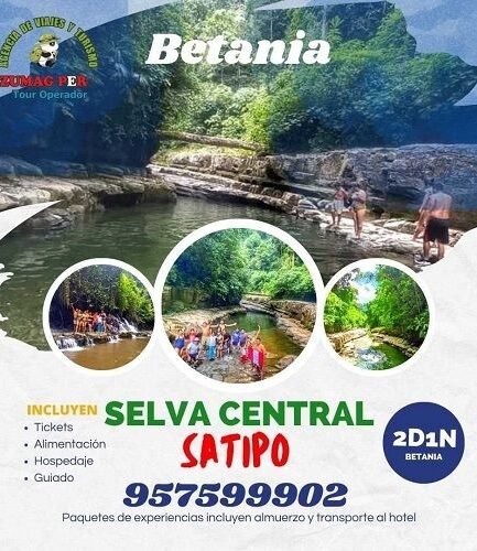 Paquete turístico de 2D1N, todo incluido, a las piscinas naturales de Betania, en Satipo, selva central, Junin, Peru – Agencia de viajes y turismo Turismo Zumagperu